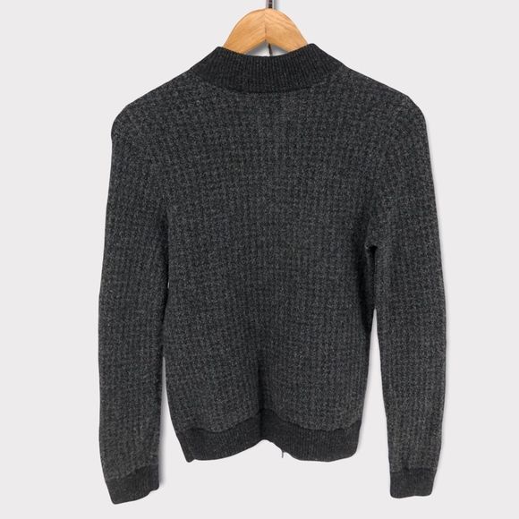 Lauren Ralph Lauren Jacket Lambswool Houndstooth Charcoal Grey Long Sleeve Zip - Picture 6 of 10